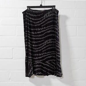Vintage Euro Y2K Black and White Script Midi Lettuce Hem Skirt